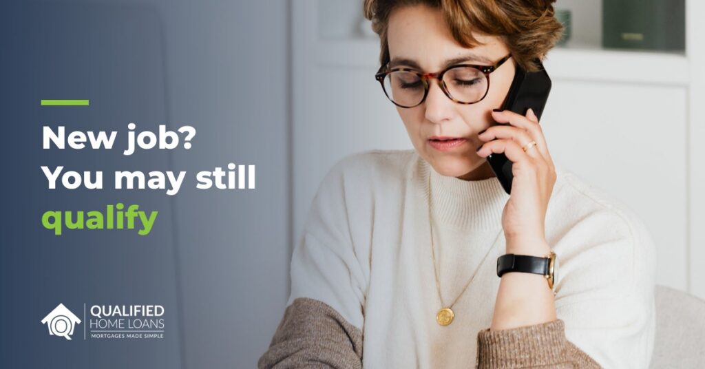 Woman on a phone call at her desk, with the headline New job? You may still qualify